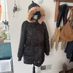 RALPH LAUREN Down Fill Black Parka Fur Lined Hood M